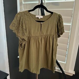 LOFT Green Relaxed Ruffled Blouse